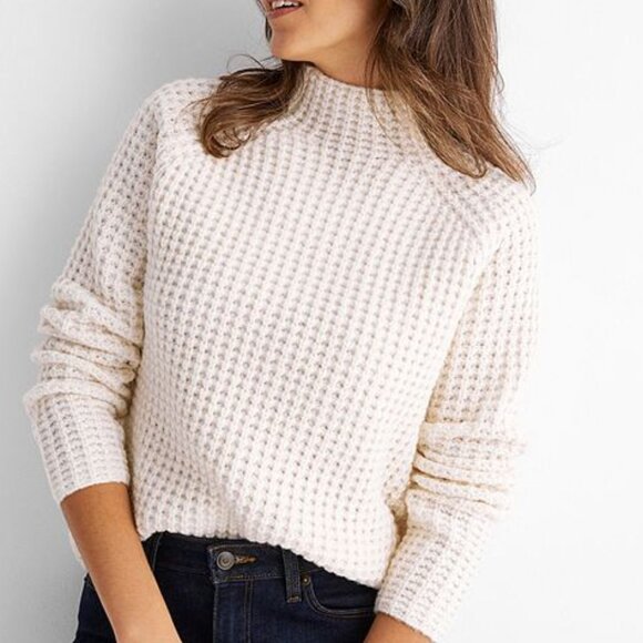 White Chunky Knit Mock Neck Sweater - Picture 1 of 5